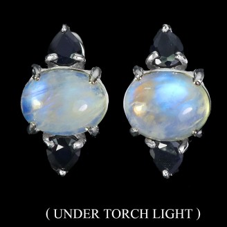 Сережки. Натуральний місячний камінь і сапфір. Срібло 925. С6501