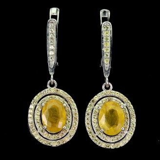 Сережки. Натуральний сапфір жовтий. Срібло 925. С6516