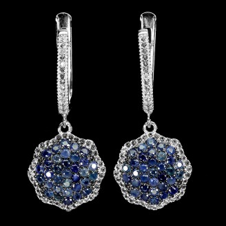 Сережки. Натуральний сапфір і топаз білий. Срібло 925. С6532