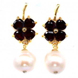 Сережки. Натуральний перл і гранат. Срібло 925. С6547