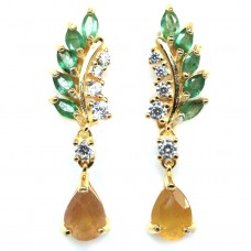 Сережки. Натуральний сапфір жовтий і смарагд. Срібло 925. С6548
