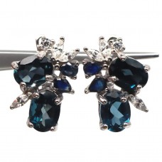 Сережки. Натуральний топаз лондон і сапфір. Срібло 925. С6550