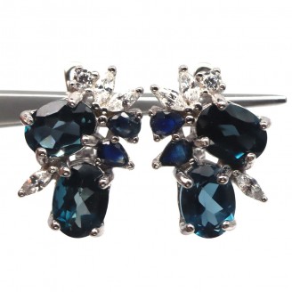 Сережки. Натуральний топаз лондон і сапфір. Срібло 925. С6550