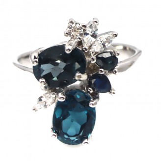 Каблучка. Натуральний топаз Лондон і сапфір. Срібло 925. К6555