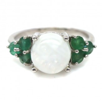 Каблучка. Натуральний місячний камінь і смарагд. Срібло 925. К6556