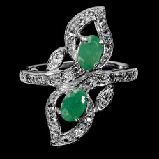 Каблучка. Натуральний смарагд і топаз білий. Срібло 925. К6595