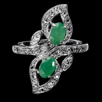 Каблучка. Натуральний смарагд і топаз білий. Срібло 925. К6595