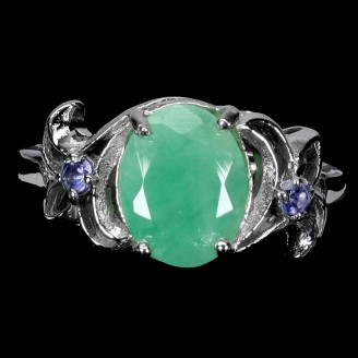 Каблучка. Натуральний смарагд і танзаніт. Срібло 925. К6601