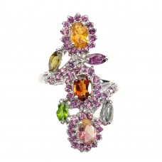 Каблучка. Натуральний турмалін і гранат родоліт. Срібло 925. К6605