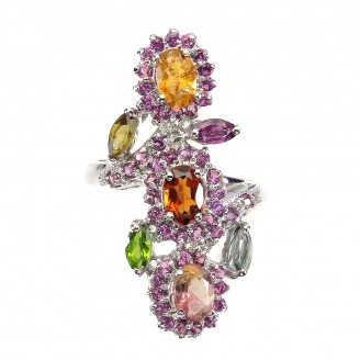 Каблучка. Натуральний турмалін і гранат родоліт. Срібло 925. К6605