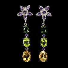 Сережки. Натуральний цитрин, аметист, хром діопси і перидот. Срібло 925. С6607