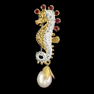 Брошка. Натуральний рубін і перл. Срібло 925. П6615