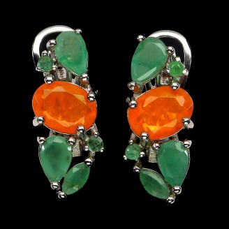 Сережки. Натуральний опал і смарагд. Срібло 925. С6620