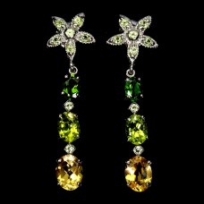 Сережки. Натуральний цитрин, хром діопсид і перидот. Срібло 925. С6622
