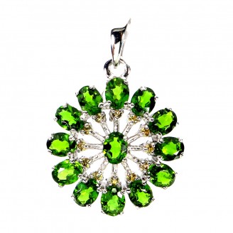 Підвіска. Натуральний хром діопсид і сапфір. Срібло 925. П6624
