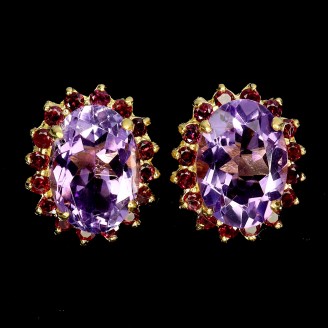 Сережки. Натуральний аметист і гранат родоліт. Срібло 925. С6637