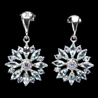 Сережки. Натуральний топаз і танзаніт. Срібло 925. С6639