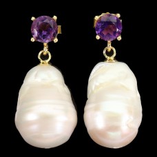 Сережки. Натуральний аметист і перл. Срібло 925. С6640