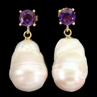 Сережки. Натуральний аметист і перл. Срібло 925. С6640