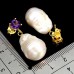 Сережки. Натуральний аметист і перл. Срібло 925. С6640