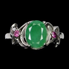Каблучка. Натуральний смарагд і гранат родоліт. Срібло 925. К6644
