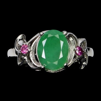 Каблучка. Натуральний смарагд і гранат родоліт. Срібло 925. К6644