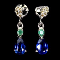 Сережки. Натуральний кіаніт, смарагд і сапфір. Срібло 925. С6645