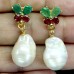 Сережки. Натуральний смарагд, перл і рубін. Срібло 925. С6648