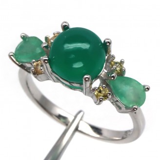 Каблучка. Натуральний агат, смарагд і сапфір. Срібло 925. К6671