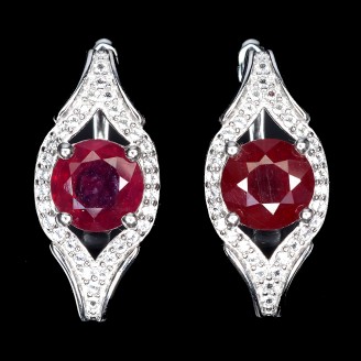 Сережки. Натуральний рубін і топаз білий. Срібло 925. С6678