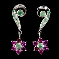 Сережки. Натуральний смарагд і гранат родоліт. Срібло 925. С6689