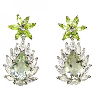 Сережки. Натуральний празіоліт і перидот. Срібло 925. С6694