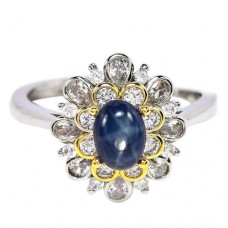 Каблучка. Натуральний зірчастий сапфір. Срібло 925. К6700