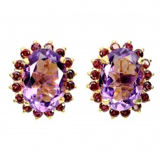 Сережки. Натуральний аметист і гранат родоліт. Срібло 925. С6703