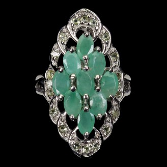 Каблучка. Натуральний смарагд і перидот. Срібло 925. К6708