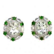 Сережки. Натуральний празіоліт і хром діопсид. Срібло 925. С6722