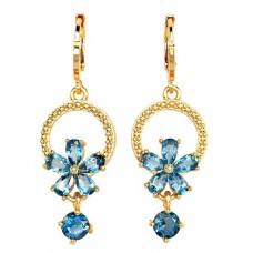 Сережки. Натуральний топаз лондон. Латунь покрита жовтим золотом. С6737