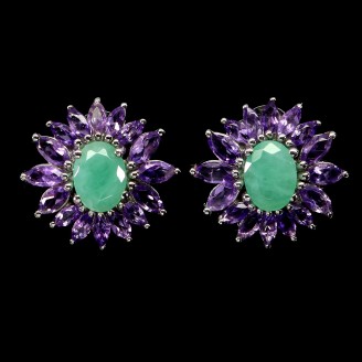 Сережки. Натуральний смарагд і аметист. Срібло 925. С6771