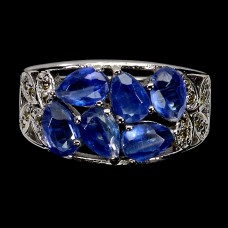 Каблучка. Натуральний кіаініт і сапфір. Срібло 925. К6774