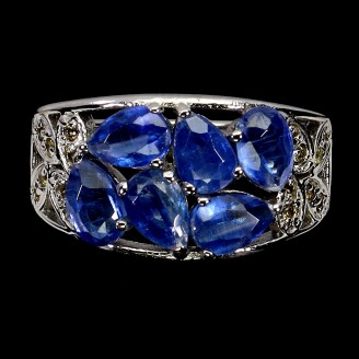 Каблучка. Натуральний кіаініт і сапфір. Срібло 925. К6774