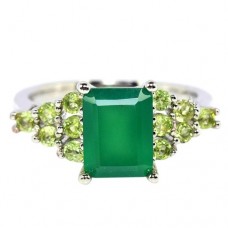 Каблучка. Натуральний авантюрин і перидот. Срібло 925. К6791