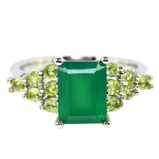 Каблучка. Натуральний авантюрин і перидот. Срібло 925. К6791