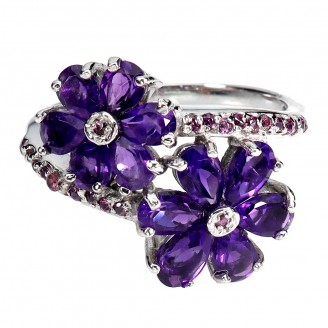 Каблучка. Натуральний аметист і гранат родоліт. Срібло 925. К6812