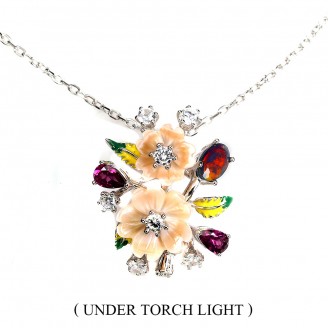 Підвіска. Натуральний опал, перламутр і гранат родоліт. Срібло 925. П6822