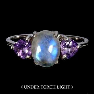 Каблучка. Натуральний місячний камінь і аметист. Срібло 925. К6825