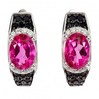 Сережки. Натуральний топаз рожевий і шпінель. Срібло 925. С6829