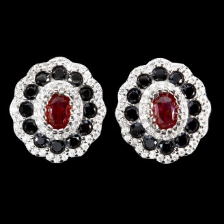 Сережки. Натуральний рубін і шпінель. Срібло 925. С6842