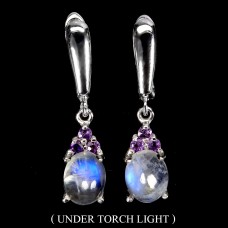 Сережки. Натуральний місячний камінь і аметист. Срібло 925. С6843