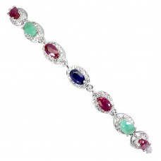 Браслет. Натуральний сапфір, смарагд і рубін. Срібло 925. Б6845
