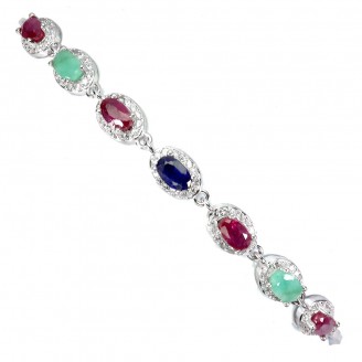 Браслет. Натуральний сапфір, смарагд і рубін. Срібло 925. Б6845